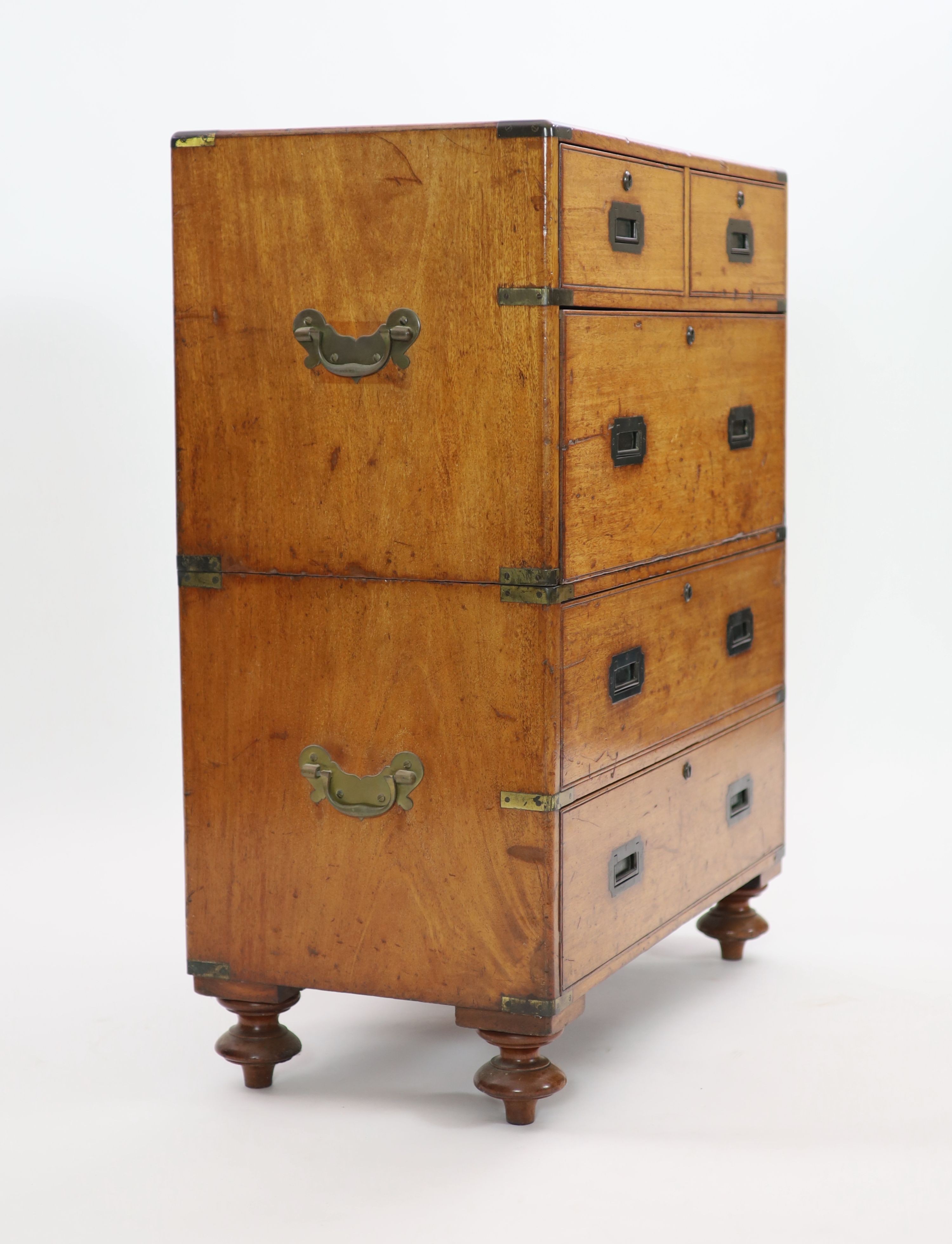 An early Victorian brass mounted teak campaign chest, W.82cm D.42cm H.100cm